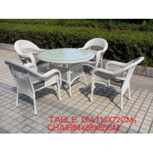 Runde PE Rattan Dining Set weiß Möbel